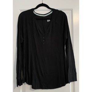 Black, Ribbed, Long Sleeve, Henley Shirt